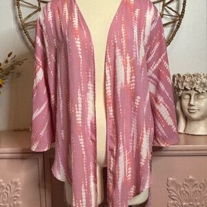 Women’s Peach Love Medium Pink Tie-Dye Open Cardigan